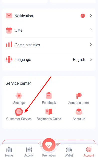 Click the customer service option