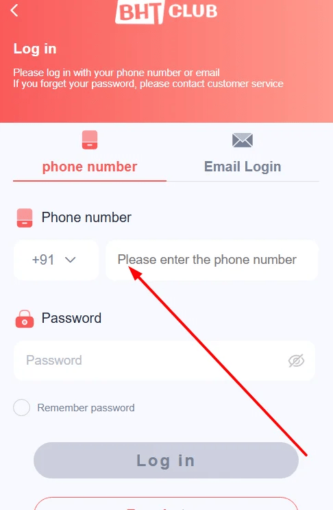 enter the registered phone number to login