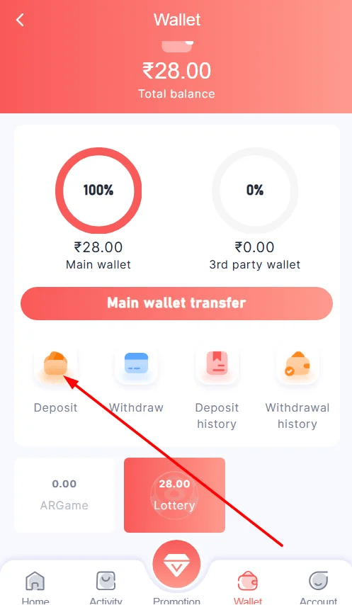 go to the deposit option